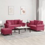Juego de sofás con cojines 3 piezas terciopelo rojo tinto de , Sofás - Ref: Foro24-3202244, Precio: 618,06 €, Descuento: %