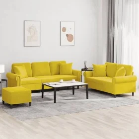 Juego de sofás con cojines 3 piezas terciopelo amarillo de , Sofás - Ref: Foro24-3202286, Precio: 551,16 €, Descuento: %