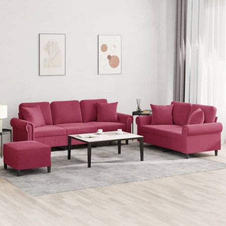 Juego de sofás con cojines 3 piezas terciopelo rojo tinto de , Sofás - Ref: Foro24-3202284, Precio: 637,92 €, Descuento: %