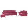 Juego de sofás con cojines 3 piezas terciopelo rojo tinto de , Sofás - Ref: Foro24-3202284, Precio: 637,92 €, Descuento: %