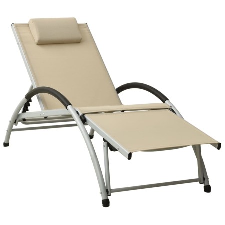 Tumbona con cojín de textilene crema de vidaXL, Tumbonas - Ref: Foro24-310530, Precio: 172,61 €, Descuento: %