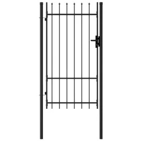 Black steel fence panel with a gate and spikes, 1x1.75 m. by , garden gates - Ref: Foro24-145745, Price: 136,52 €, Discount: %