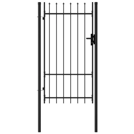Black steel fence panel with a gate and spikes, 1x1.75 m. by , garden gates - Ref: Foro24-145745, Price: 136,52 €, Discount: %