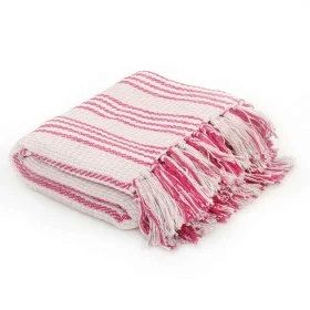 Manta a rayas de algodón rosa y blanco 160x210 cm de , Mantas - Ref: Foro24-245325, Precio: 24,28 €, Descuento: %