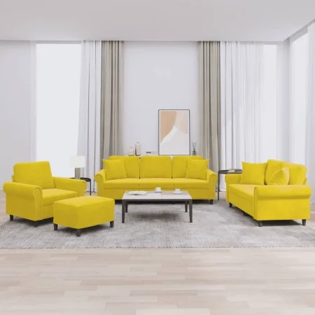 Juego de sofás con cojines 4 piezas terciopelo amarillo de , Sofás - Ref: Foro24-3202206, Precio: 762,23 €, Descuento: %