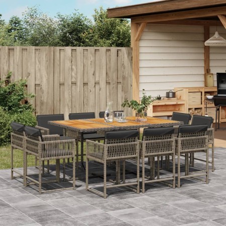 Set de comedor de jardín 11 pzas y cojines ratán sintético gris de , Conjuntos de jardín - Ref: Foro24-3211574, Precio: 595,5...