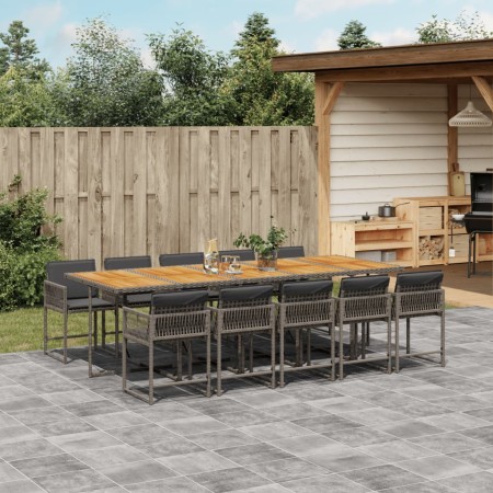 Set de comedor de jardín 11 pzas y cojines ratán sintético gris de , Conjuntos de jardín - Ref: Foro24-3211478, Precio: 751,9...