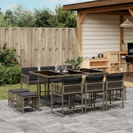 Set de comedor de jardín 11 pzas y cojines ratán sintético gris de , Conjuntos de jardín - Ref: Foro24-3211508, Precio: 469,5...