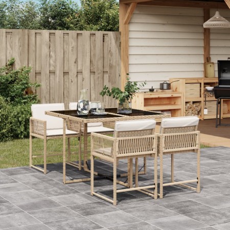 Set comedor de jardín 5 pzas con cojines ratán sintético beige de , Conjuntos de jardín - Ref: Foro24-3211438, Precio: 252,42...