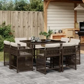 Garten-Essgruppe, 9-teilig, mit braunen Kunststoff-Rattan-Kissen. von , Gartensets - Ref: Foro24-3211737, Preis: 531,80 €, Ra...