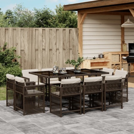 Set comedor de jardín 11 pzas y cojines ratán sintético marrón de , Conjuntos de jardín - Ref: Foro24-3211749, Precio: 630,86...