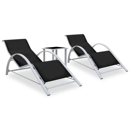 Tumbonas con mesita 2 unidades aluminio negro de vidaXL, Tumbonas - Ref: Foro24-310534, Precio: 214,18 €, Descuento: %