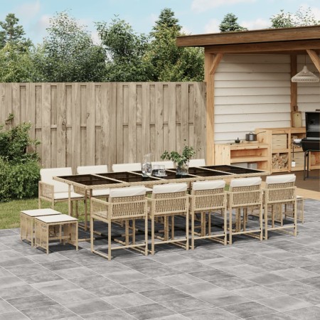Set comedor de jardín con cojines 15 pzas ratán sintético beige de , Conjuntos de jardín - Ref: Foro24-3211534, Precio: 762,5...