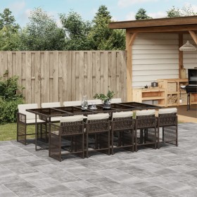 Set comedor de jardín 11 pzas y cojines ratán sintético marrón de , Conjuntos de jardín - Ref: Foro24-3211653, Precio: 768,29...