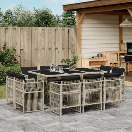 Set de comedor de jardín 11 pzas y cojines ratán sintético gris de , Conjuntos de jardín - Ref: Foro24-3211031, Precio: 634,4...