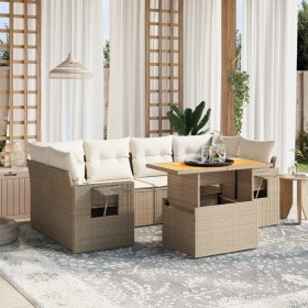 Set sofás de jardín 7 piezas y cojines ratán sintético beige de , Conjuntos de jardín - Ref: Foro24-3271653, Precio: 520,09 €...