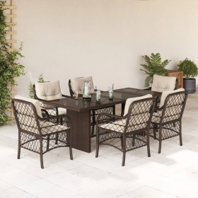 Set comedor de jardín 7 pzas con cojines ratán sintético marrón de , Conjuntos de jardín - Ref: Foro24-3212058, Precio: 684,8...