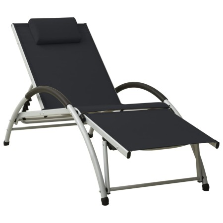 Tumbona con cojín de textilene negra de vidaXL, Tumbonas - Ref: Foro24-310529, Precio: 151,44 €, Descuento: %