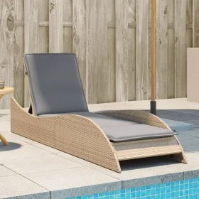 Tumbona con cojín ratán sintético beige 60x205x73 cm de , Tumbonas - Ref: Foro24-368281, Precio: 165,95 €, Descuento: %