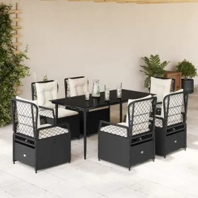 Set de comedor de jardín 7 pzas y cojines ratán sintético negro de , Conjuntos de jardín - Ref: Foro24-3262961, Precio: 761,0...