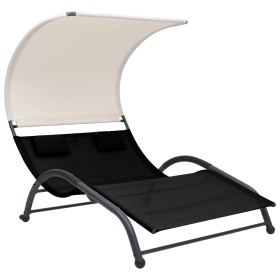 Tumbona doble con toldo textilene negra de vidaXL, Tumbonas - Ref: Foro24-310543, Precio: 232,83 €, Descuento: %