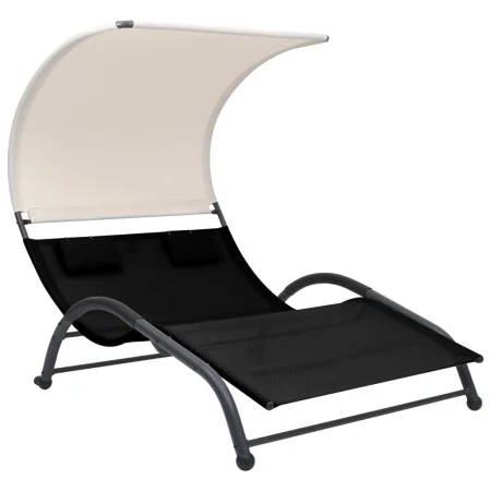 Tumbona doble con toldo textilene negra de vidaXL, Tumbonas - Ref: Foro24-310543, Precio: 217,92 €, Descuento: %