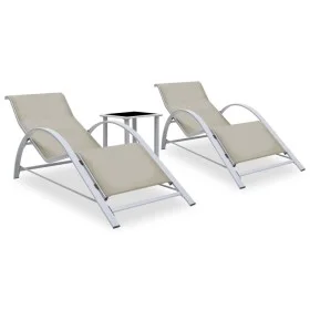 2 aluminum sun loungers with a cream-colored side table by vidaXL, Loungers - Ref: Foro24-310536, Price: 214,58 €, Discount: %