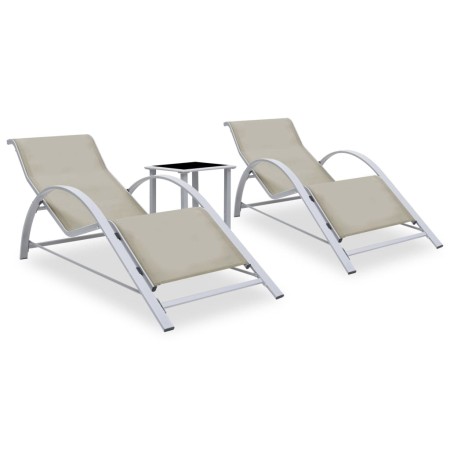 Tumbonas con mesita 2 unidades aluminio color crema de vidaXL, Tumbonas - Ref: Foro24-310536, Precio: 218,48 €, Descuento: %