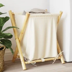 Cesto de la ropa sucia de bambú blanco crema 45x55x63,5 cm de , Cestas para ropa - Ref: Foro24-368035, Precio: 31,46 €, Descu...