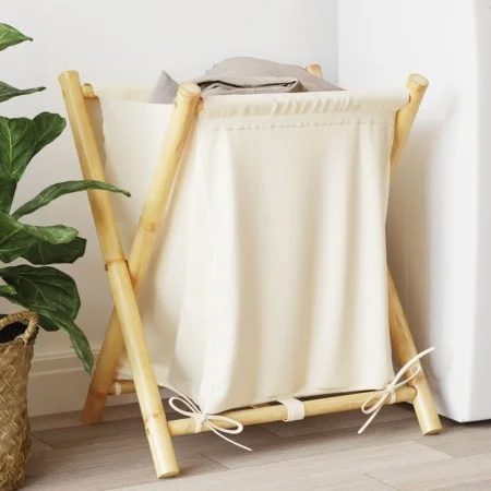 Cesto de la ropa sucia de bambú blanco crema 45x55x63,5 cm de , Cestas para ropa - Ref: Foro24-368035, Precio: 31,46 €, Descu...