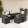 Set de comedor de jardín 7 pzas y cojines ratán sintético negro de , Conjuntos de jardín - Ref: Foro24-3262830, Precio: 780,7...