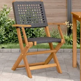 Sillas de jardín 2 uds madera maciza de acacia y ratán PE negro de , Sillas de jardín - Ref: Foro24-367663, Precio: 127,86 €,...