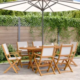 Set de comedor de jardín 7 pzas tela madera maciza blanco crema de , Conjuntos de jardín - Ref: Foro24-3281712, Precio: 501,1...