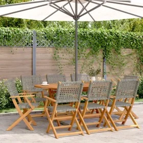 Folding garden chairs 8 pcs solid wood and gray PE rattan by , Garden chairs - Ref: Foro24-3214561, Price: 546,29 €, Discount: %
