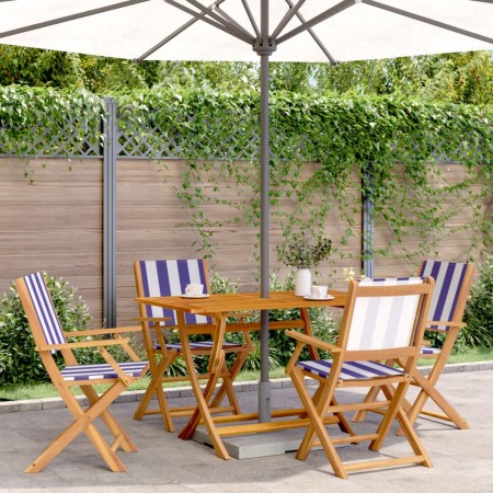 Sillas jardín reclinables 4 uds madera maciza tela azul blanco de , Sillas de jardín - Ref: Foro24-3214589, Precio: 207,58 €,...