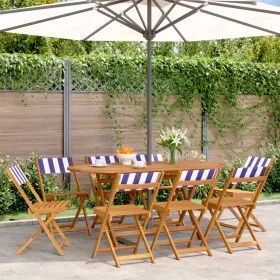 Sillas jardín reclinables 8 uds madera maciza tela azul blanco de , Sillas de jardín - Ref: Foro24-3214627, Precio: 311,77 €,...