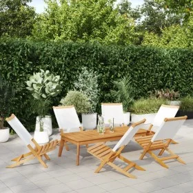 Sillas jardín plegables 6 uds tela madera maciza y tela crema de , Sillas de jardín - Ref: Foro24-3214638, Precio: 314,66 €, ...