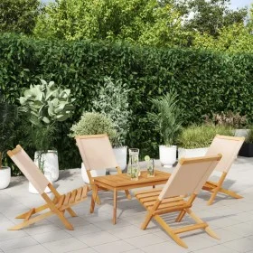 Sillas de jardín plegables 4 uds madera maciza y tela beige de , Sillas de jardín - Ref: Foro24-3214646, Precio: 210,77 €, De...