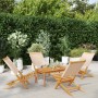 Sillas de jardín plegables 4 uds madera maciza y tela beige de , Sillas de jardín - Ref: Foro24-3214646, Precio: 212,36 €, De...