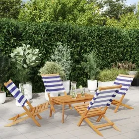 Sillas jardín reclinables 4 uds madera maciza tela azul blanco de , Sillas de jardín - Ref: Foro24-3214652, Precio: 210,77 €,...