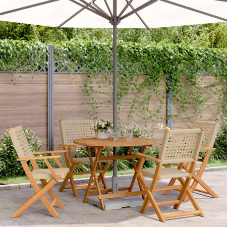 Set de comedor de jardín 5 pzas ratán PE madera maciza beige de , Conjuntos de jardín - Ref: Foro24-3281816, Precio: 370,28 €...