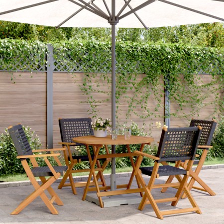Set de comedor de jardín 5 pzas ratán PE madera maciza negro de , Conjuntos de jardín - Ref: Foro24-3281814, Precio: 359,45 €...
