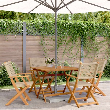 Set de comedor de jardín 5 pzas ratán PE madera maciza beige de , Conjuntos de jardín - Ref: Foro24-3281828, Precio: 382,49 €...