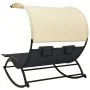 Tumbona doble con toldo textilene negro y crema de vidaXL, Tumbonas - Ref: Foro24-310547, Precio: 217,23 €, Descuento: %
