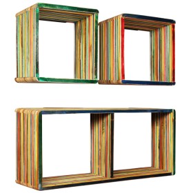 Set estantería de pared 3 uds teca maciza reciclada multicolor en Estanterías | Comprar online en Foru.es