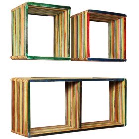 Set estantería de pared 3 uds teca maciza reciclada multicolor en Estanterías | Comprar online en Foru.es