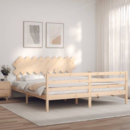 Estructura de cama de matrimonio con cabecero madera maciza de vidaXL, Camas y somieres - Ref: Foro24-3195301, Precio: 153,48...