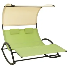 Tumbona doble con toldo textilene verde y crema de vidaXL, Tumbonas - Ref: Foro24-310550, Precio: 220,37 €, Descuento: %