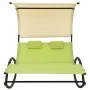 Tumbona doble con toldo textilene verde y crema de vidaXL, Tumbonas - Ref: Foro24-310550, Precio: 220,37 €, Descuento: %
