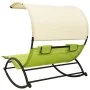 Tumbona doble con toldo textilene verde y crema de vidaXL, Tumbonas - Ref: Foro24-310550, Precio: 220,37 €, Descuento: %